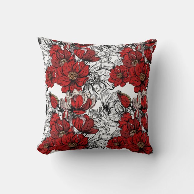 Coussin Élégant motif floral rouge (Recto)