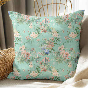 Coussin Élégant motif floral Vintage Lumière Turquoise