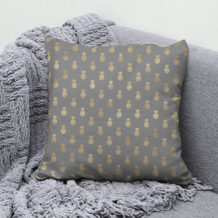 Coussin Élégant Motif gris et d'ananas or