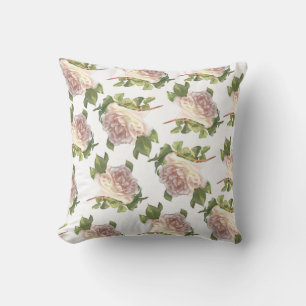 Coussin Élégant motif Rose de la Pêche à l'ivoire blanc