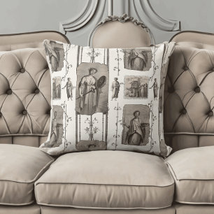 Coussin Élégant Neutrals Sepia Toile de Jouy Classique