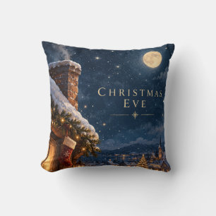 Coussin Élégant Noël bleu cobalt chinoiserie