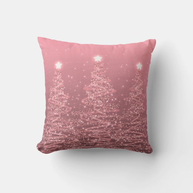 Coussin Élégant Noël étincelant arbres Rose or  (Recto)