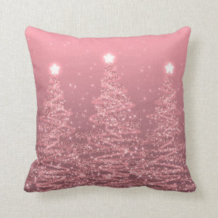 Coussin Élégant Noël étincelant arbres Rose or 