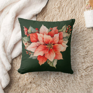 Coussin Élégant Noël Rouge Poinsettia