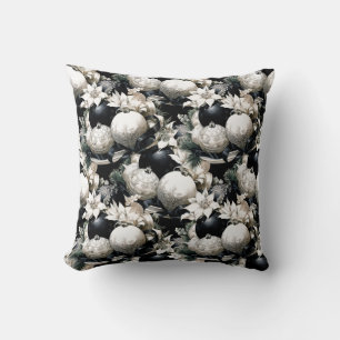 Coussin Élégant noir blanc motif ornement de Noël