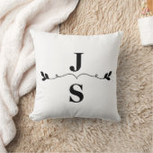 Coussin Élégant Noir et Blanc Monogramme Initiales Mariage (Couverture)