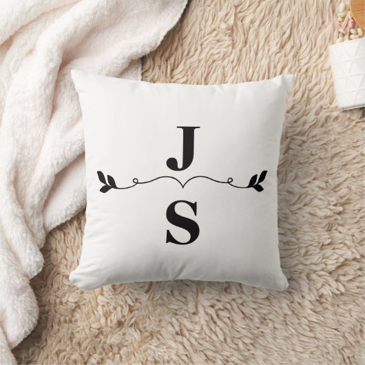 Coussin Élégant Noir et Blanc Monogramme Initiales Mariage (Couverture)