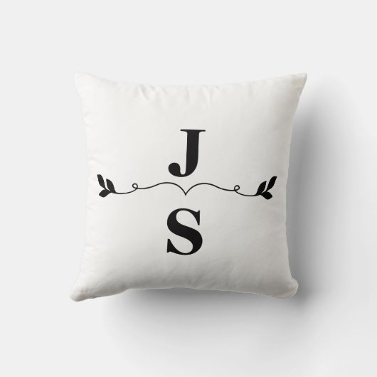 Coussin Élégant Noir et Blanc Monogramme Initiales Mariage (Verso)