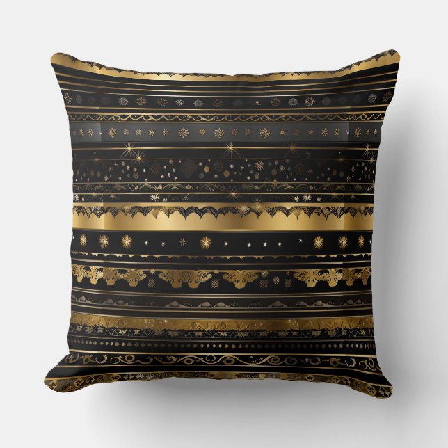 Coussin Élégant Noir Et Or Horizontal Divisé (Recto)