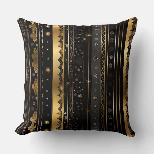 Coussin Élégant Noir Et Or Vertical Strié (Recto)