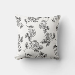 Coussin Elégant noir floral Damask Chic moderne
