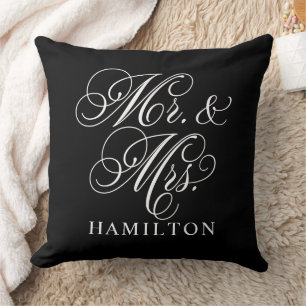 Coussin Élégant noir M et Mme Script Monogramme personnali