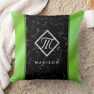 Coussin Élégant noir marbre et citron vert Monogramme à hu