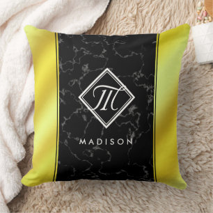 Coussin Élégant noir marbre & or / laiton Monogramme d'hui
