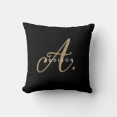 Coussin Élégant Noir Noir Script Monogramme (Recto)