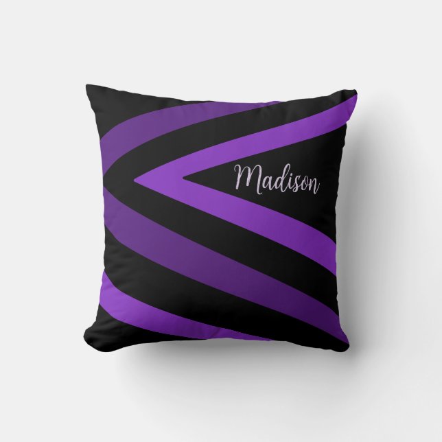 Coussin Élégant nom Zigzag rayé noir et pourpre (Recto)