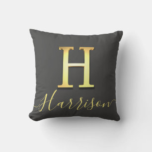 Coussin Élégant or personnalisé Monogramme H Nom Jeter ore