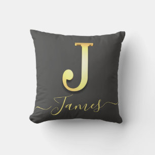 Coussin Élégant or personnalisé Monogramme J Nom Jeu oreil