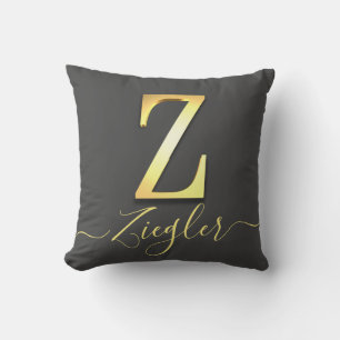 Coussin Elégant or personnalisé Monogramme Z Nom Jeu Oreil