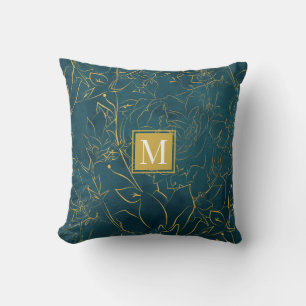 Coussin élégant or vert floral Monogramme Jeu d'oreiller