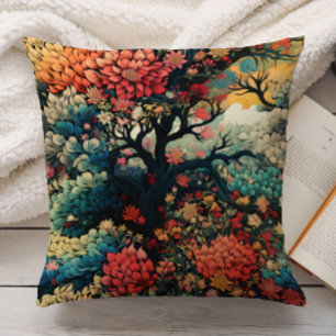 Coussin Élégant orange brûlé sarcelle or chinoiserie