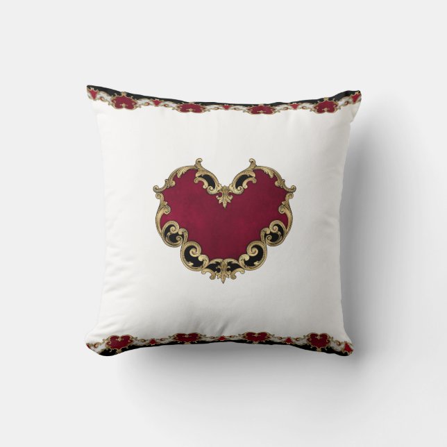 Coussin Élégant Ornat Rouge Coeur Or (Recto)