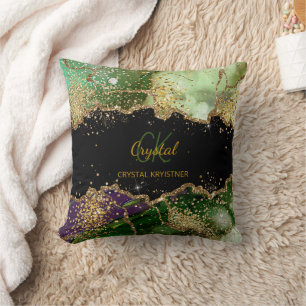 Coussin Élégant Parties scintillant moderne noir et vert M