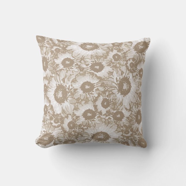 Coussin Élégant Pastel Beige Ivory Floral Motif (Recto)
