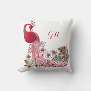 Coussin Elégant Peacock de Bourgogne Plumes Monogrammé