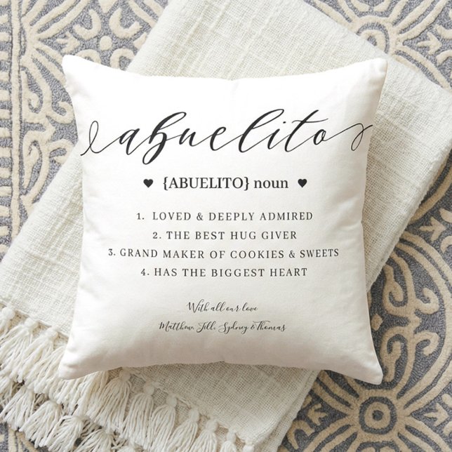 Coussin Élégant Personnalisé Abuela Définition Keepsaké (Custom Abuela Definition Mother's Day Keepsake Throw Pillow)