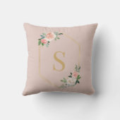 Coussin Élégant Pink Floral Gold Script Monogramme (Verso)