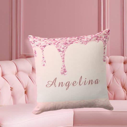 Coussin Elegant Pink Glam Glitter Drip
