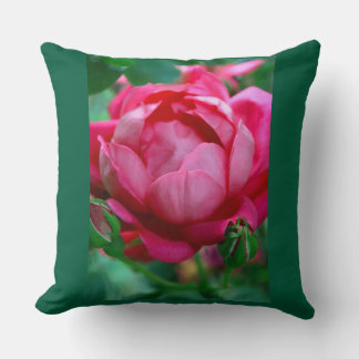 Coussin Elegant Pink Rose Floral Throw Pillow with Dark Gr