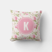 Coussin Elegant Pink Roses Flowers Pattern Monogram (Recto)