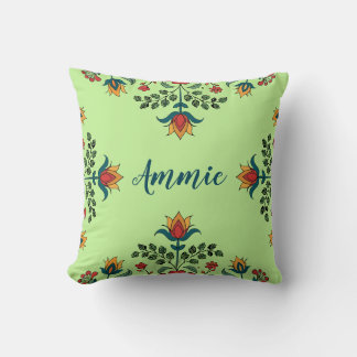 Coussin Élégant Pistachio Green Floral Nom personnalisé