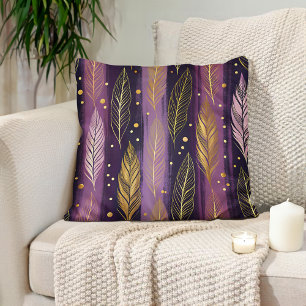 Coussin Élégant plume dorée violette Boho