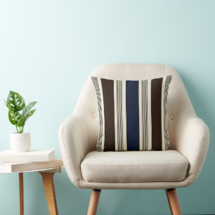 Coussin Élégant Rayure Cabane Style Bleu Marine Brun