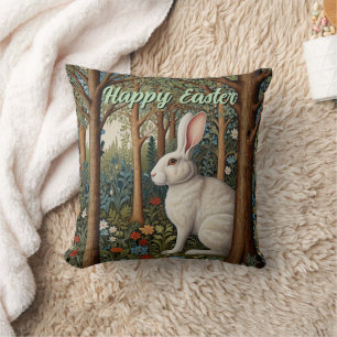 Coussin Elégant retro boho blanc lapin boisé Pâques