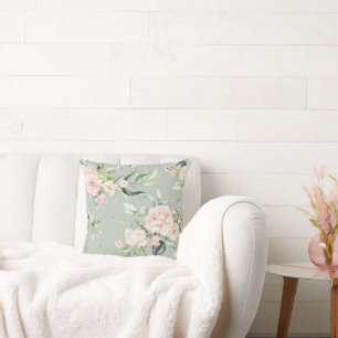 Coussin Élégant rose blanc Eucalyptus Sage Vert