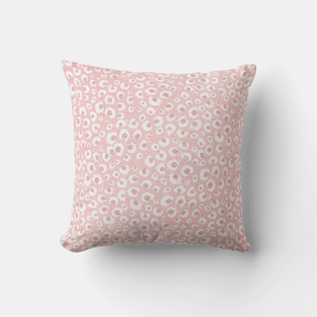 Coussin Élégant Rose Empreinte de léopard or Motif blanc (Recto)