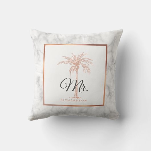Coussin Elégant Rose en marbre Gold Palm Tree Mariage M. (Verso)