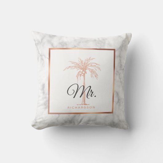 Coussin Elégant Rose en marbre Gold Palm Tree Mariage M. (Recto)