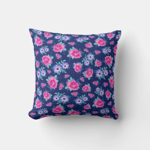 Coussin Élégant Rose Floral rose violet Motif bleu