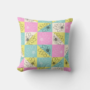 Coussin Élégant rose floral turquoise & jaune Pastel À dam