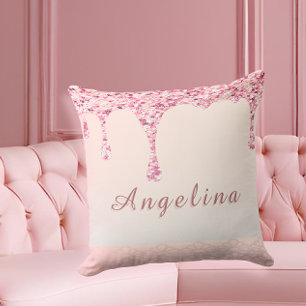 Coussin Élégant Rose Glam Paillettes Dégoulinant 