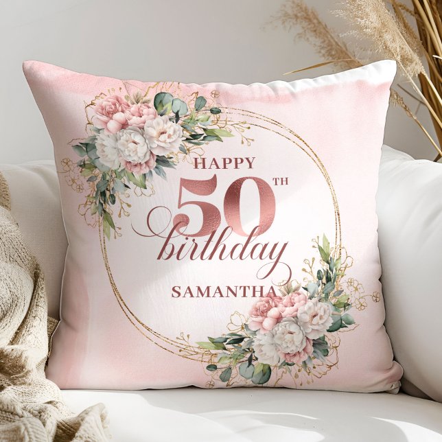 Coussin Elegant Rose Gold Blush Floral 50th Birthday Gift (Elegant Rose Gold Blush Floral 50th Birthday Pillow Gift

)