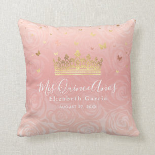 Coussin Elégant Rose Gold Blush Pink Mis Quince Anos
