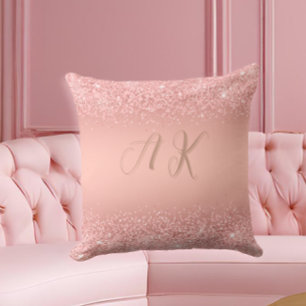 Coussin Élégant Rose Gold Luxe Shimmer Monogramme