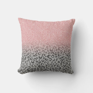 Coussin Elegant Rose Gold & Silver Glitter Leopard Print